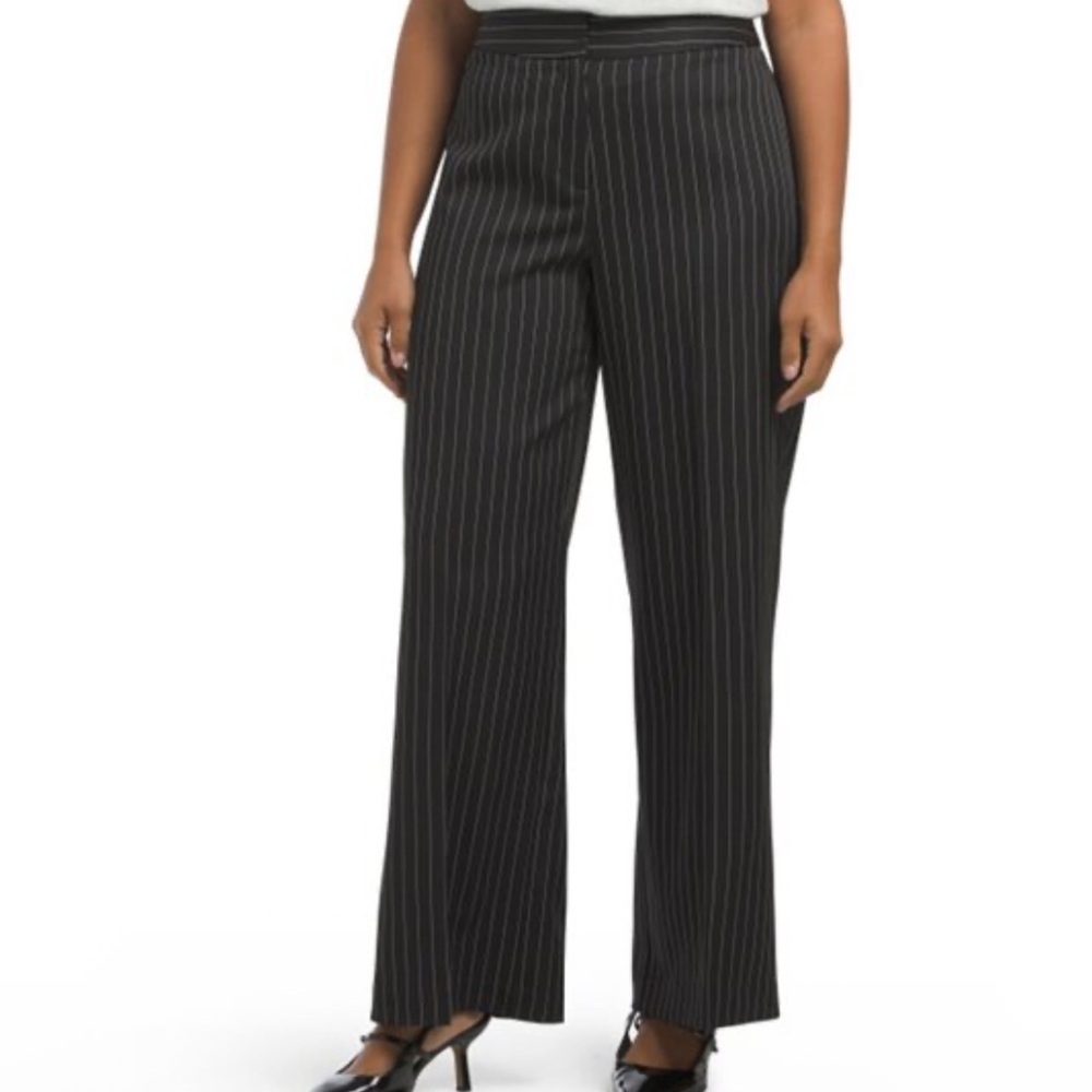Tahari Arthur S Levine Black Pinstripe Wide Leg Dress Pants Trouser Size 12